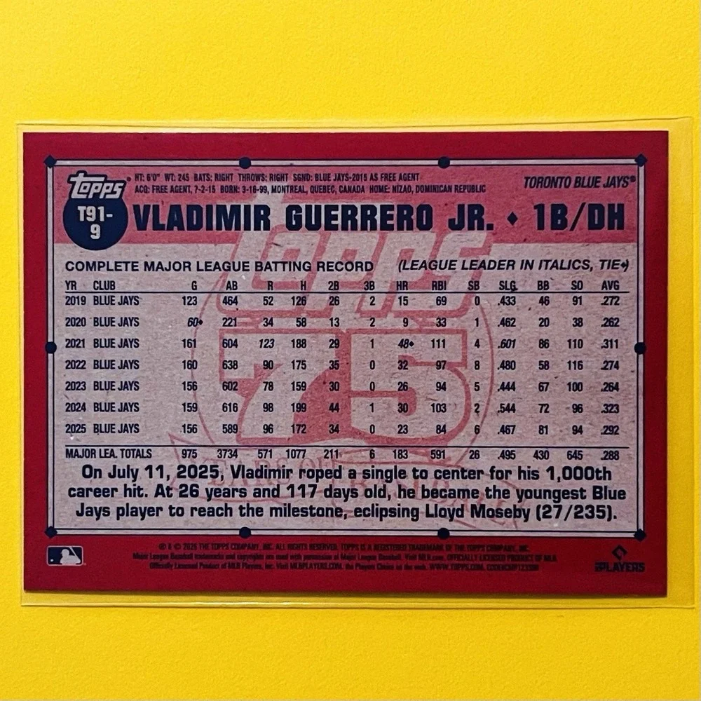 2026 Topps Series 1 Vladimir Guerrero Jr 1991 Crackle Foil #T91-9‎ Blue Jays
